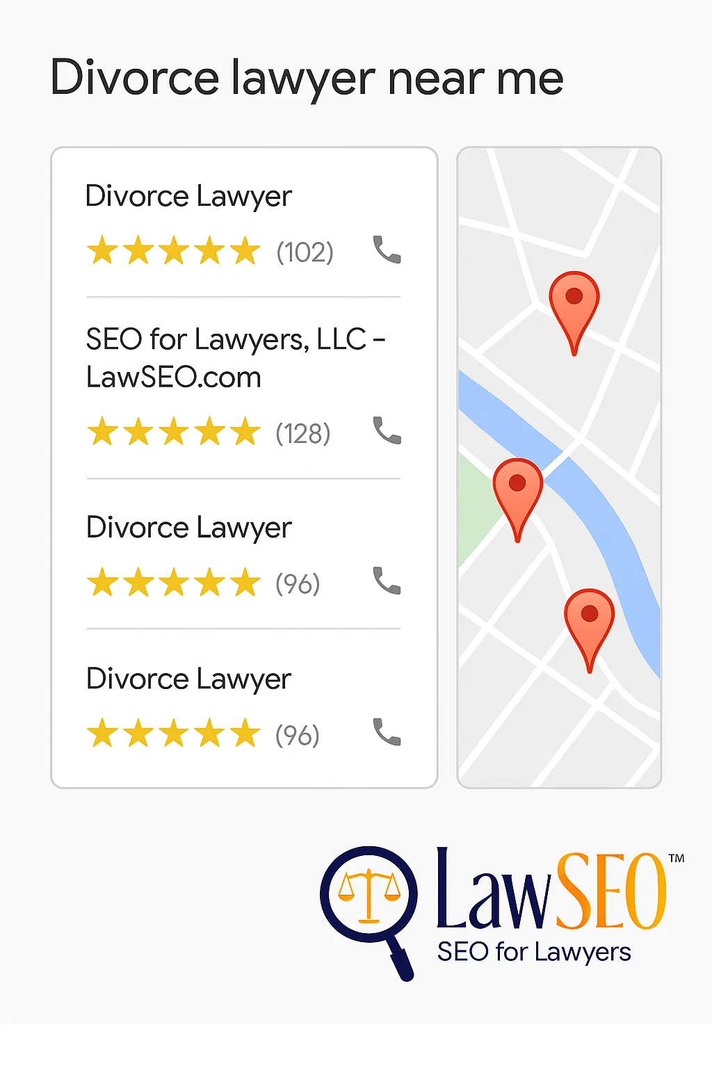 Local search map pack showing law firm listings