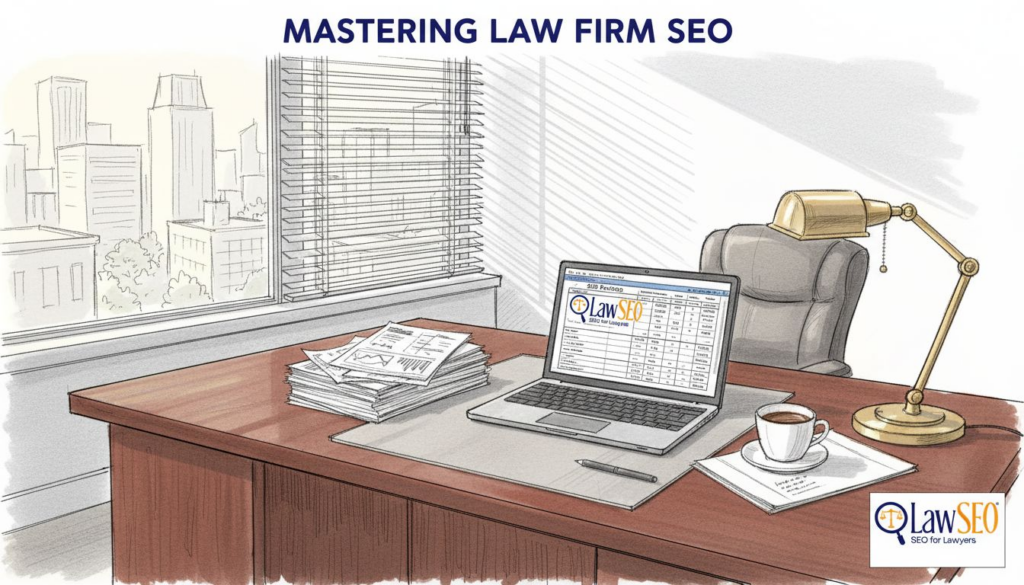 Attorney reviewing SEO analytics in law office