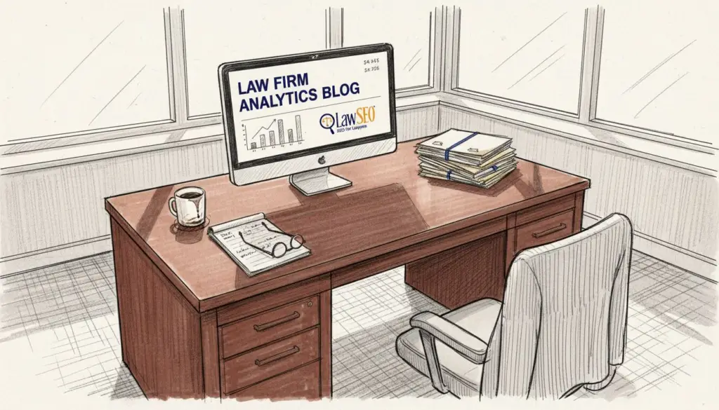 Attorney reviews website images on office computer