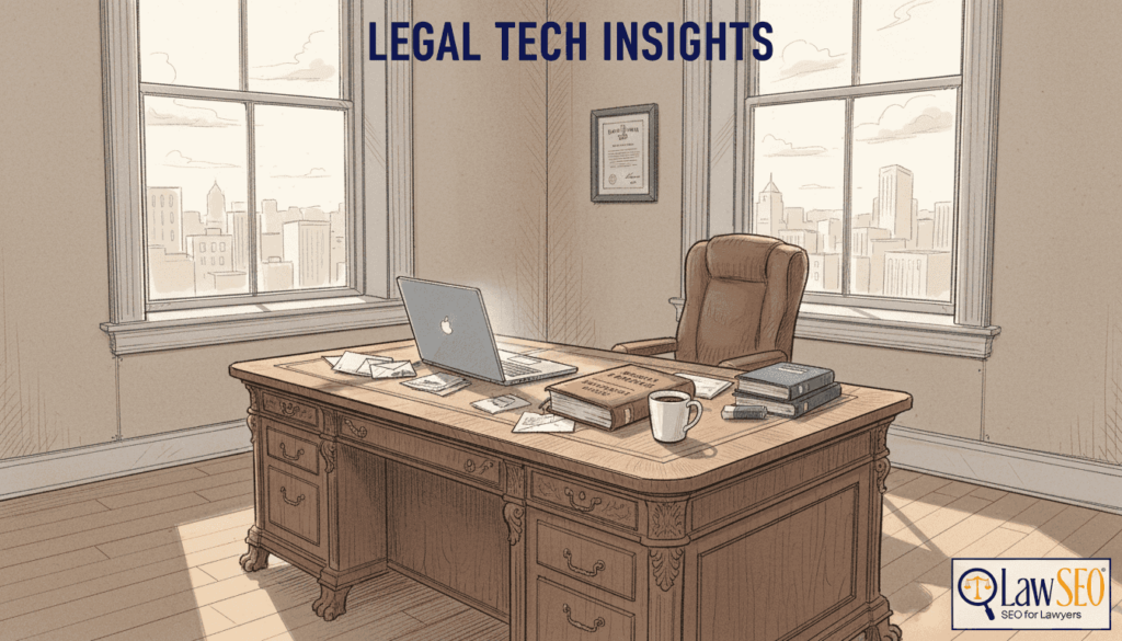 Lawyer working on link building at office desk