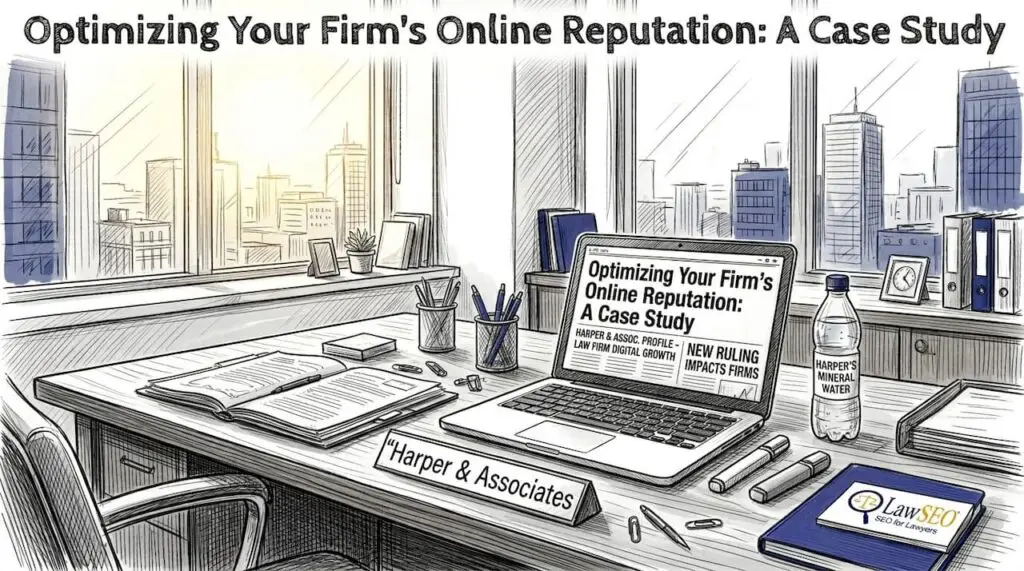 Attorney reviewing law firm mentions in office