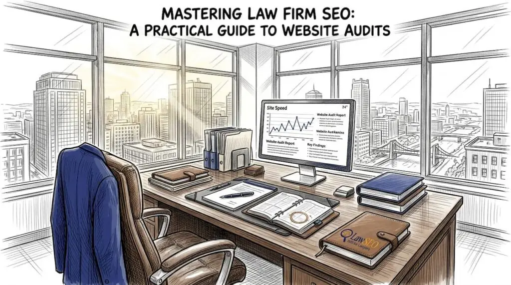 Attorney reviewing web vitals at office desk