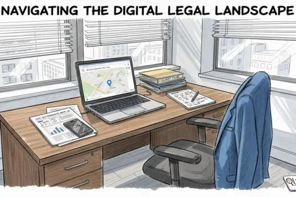 Attorney reviewing local SEO report in law office