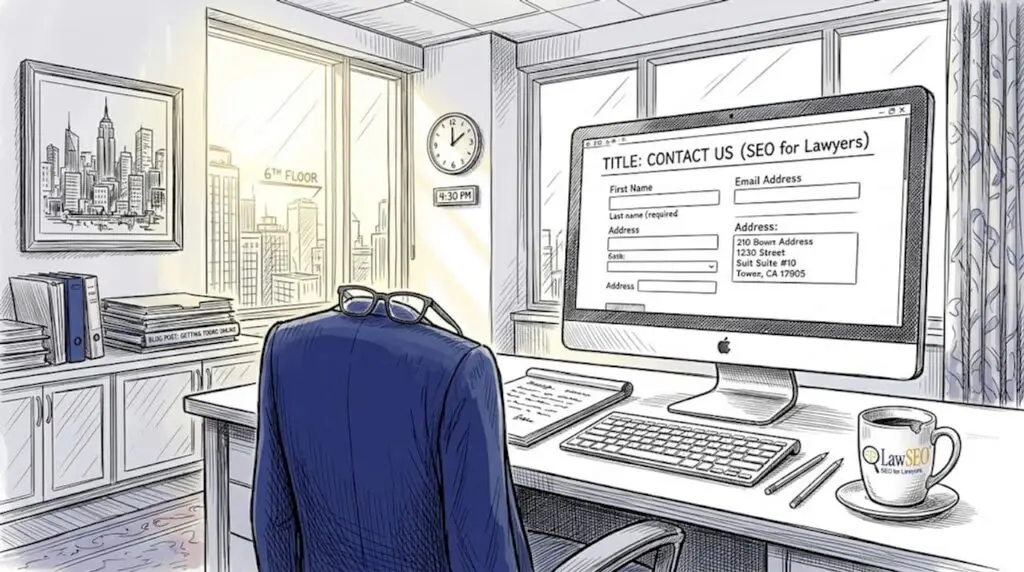 Attorney reviewing firm contact webpage