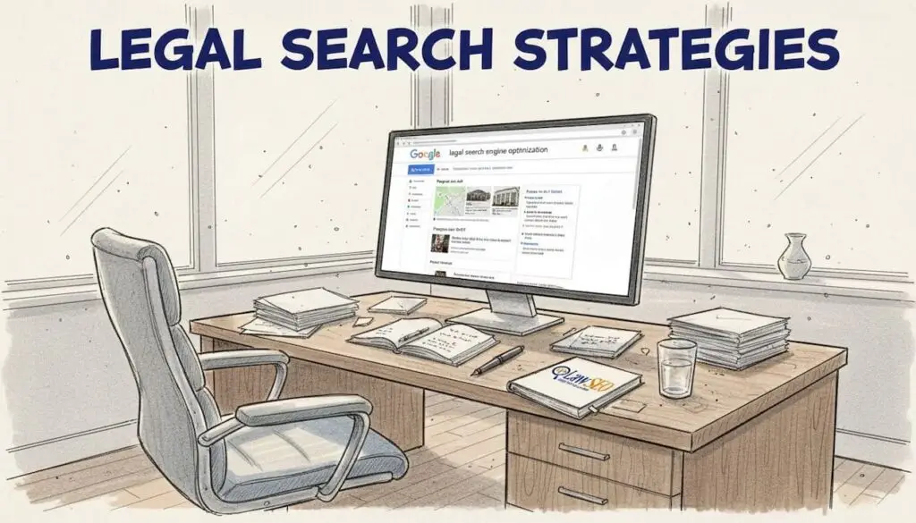 Attorney reviews search results for law firm