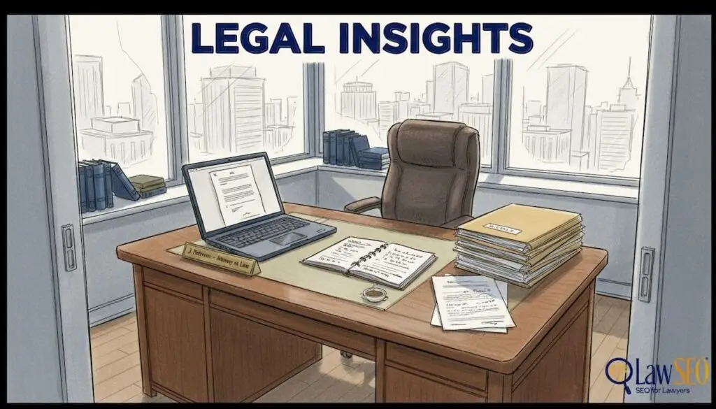 Attorney working in bustling law office desk