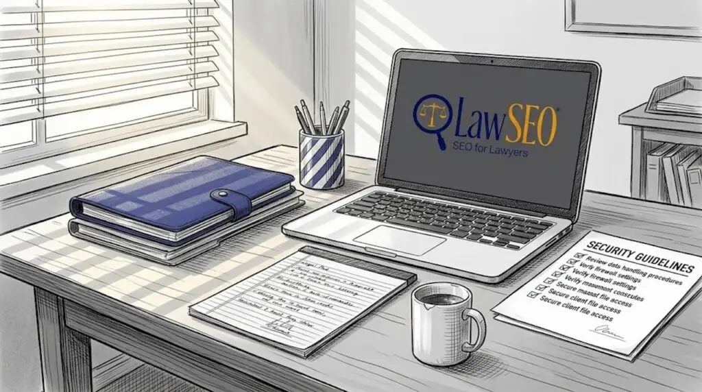 Lawyer reviewing website security checklist