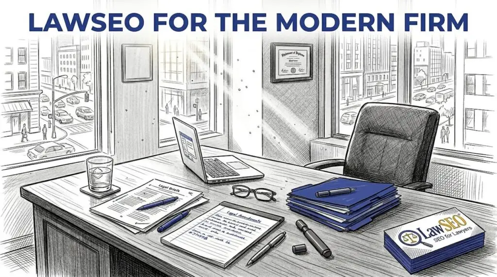 Attorney reviewing briefs at busy city law office