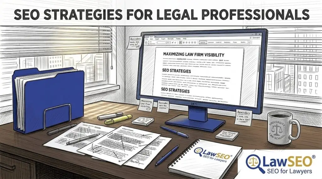 Attorney reviewing legal website content in office