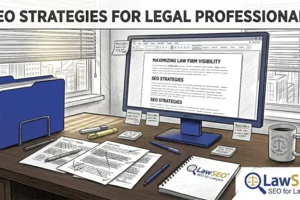 Attorney reviewing legal website content in office