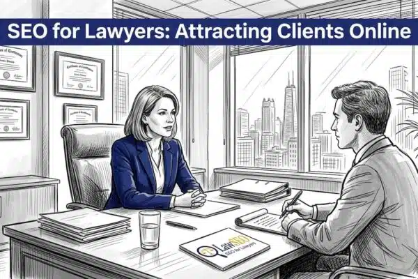 Attorney and client meeting in law office