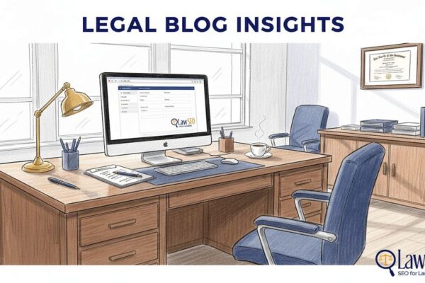 Attorney reviews client intake at law office desk