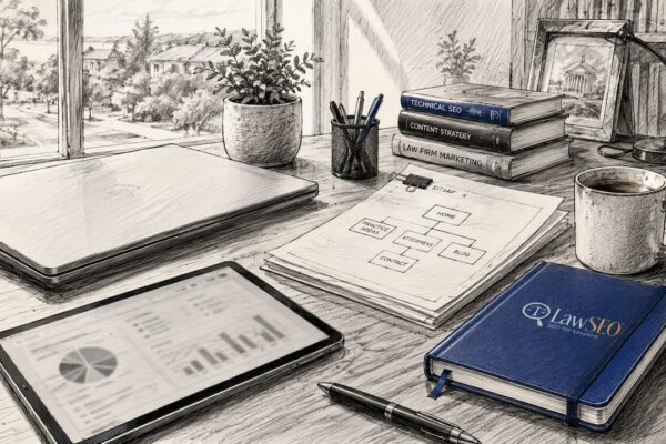 Digital workspace with SEO sitemap dashboard