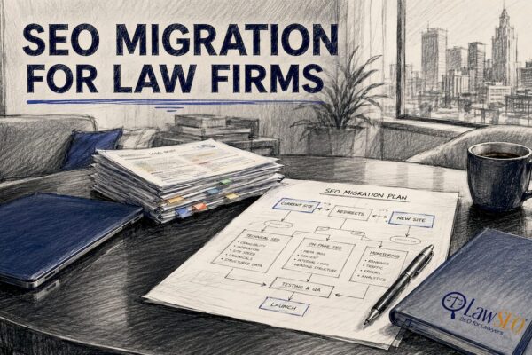 SEO migration plan on law office desk
