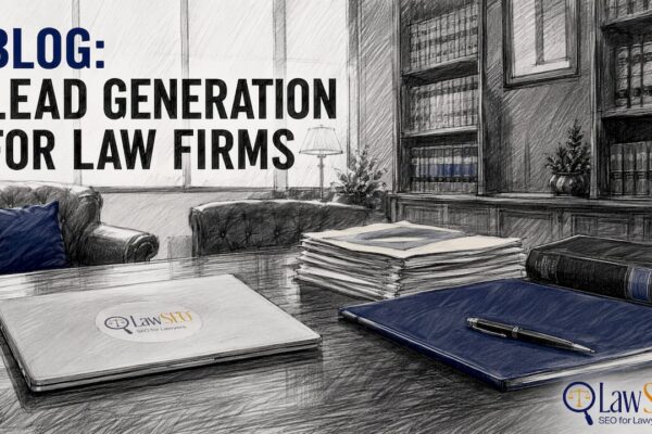 Law office desk with gated content tools and blog title overlay