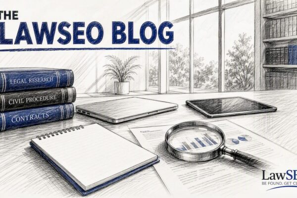 Law office desk with competitor analysis tools