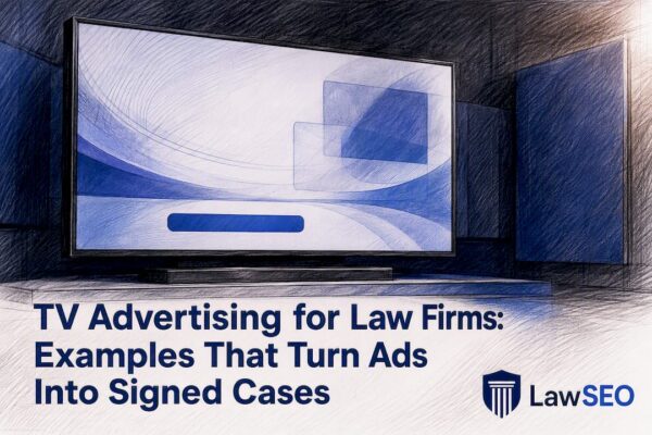 Television screen showing a legal advertising concept