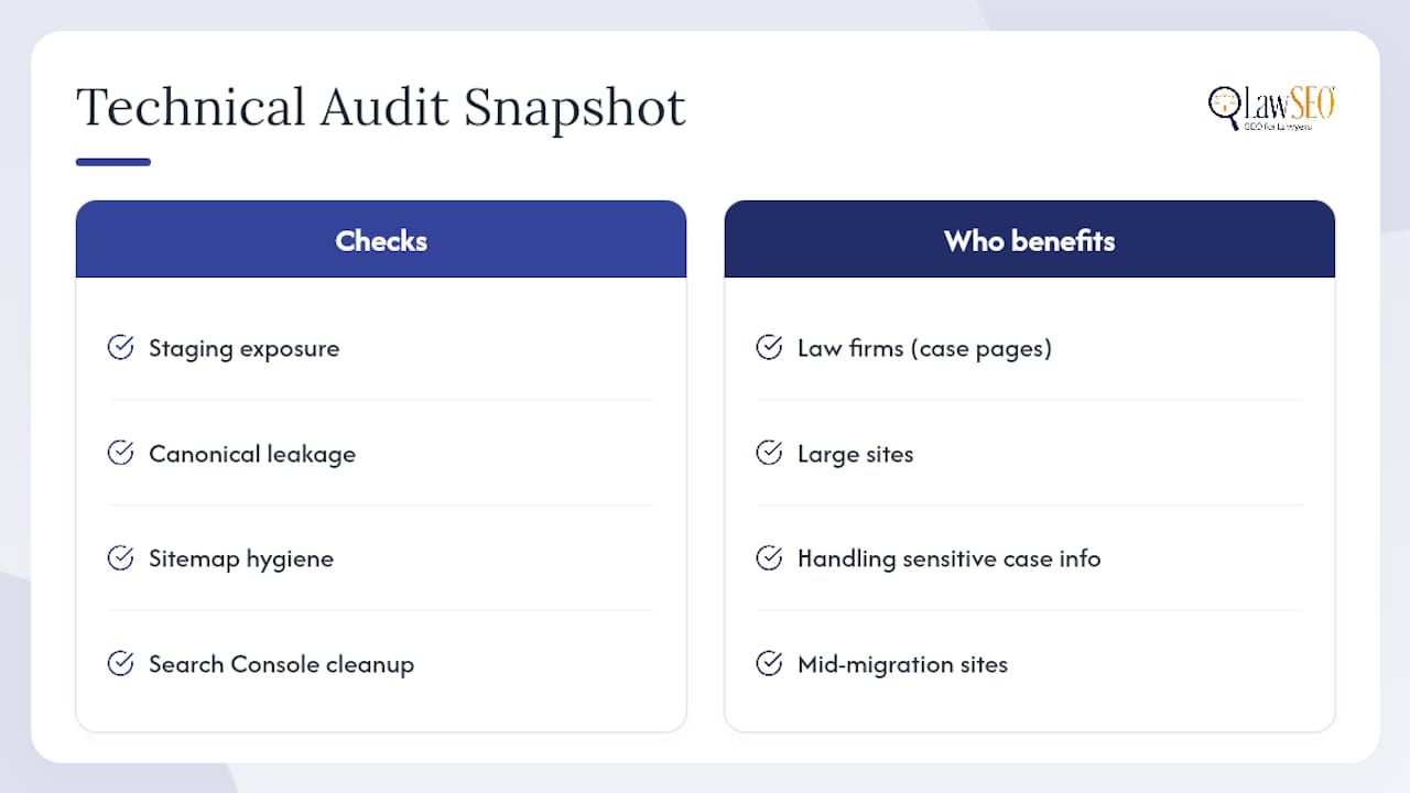 Get a Technical Audit Before Staging Costs You Rankings — overview diagram