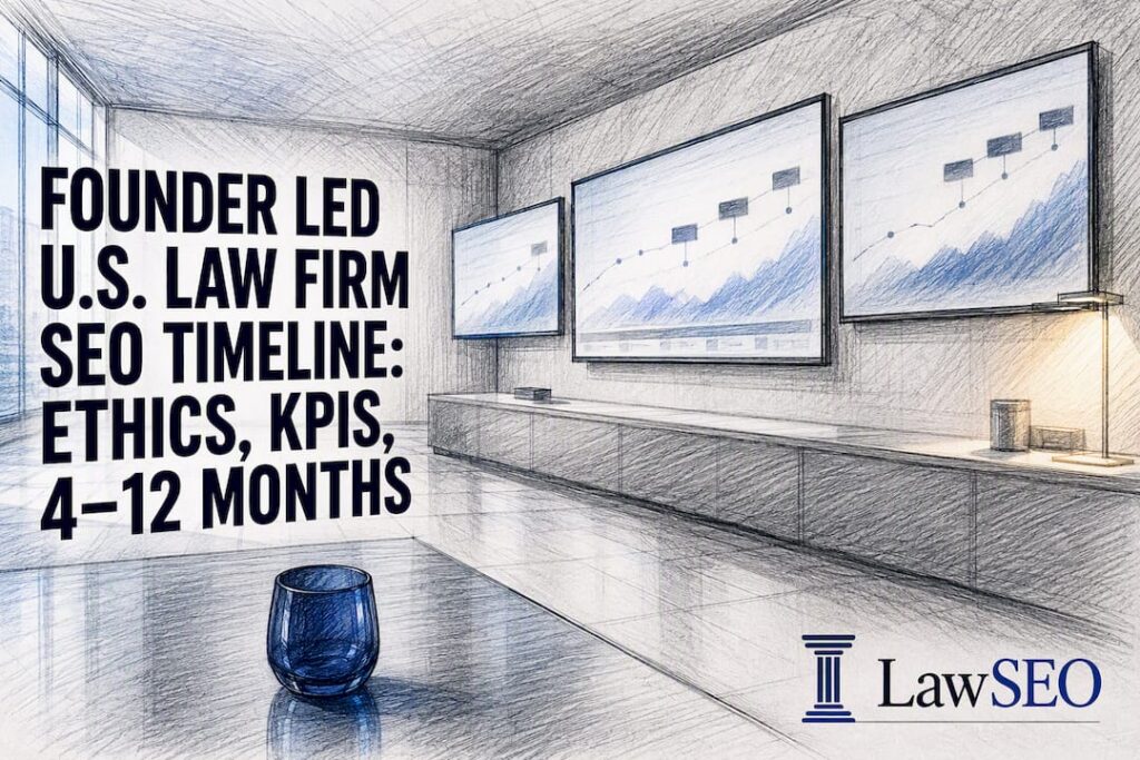 SEO timeline analytics screens in legal workspace